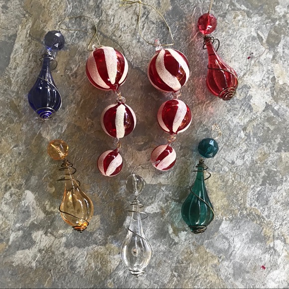 Set of 7 Glass Ornaments, Variety of Colors